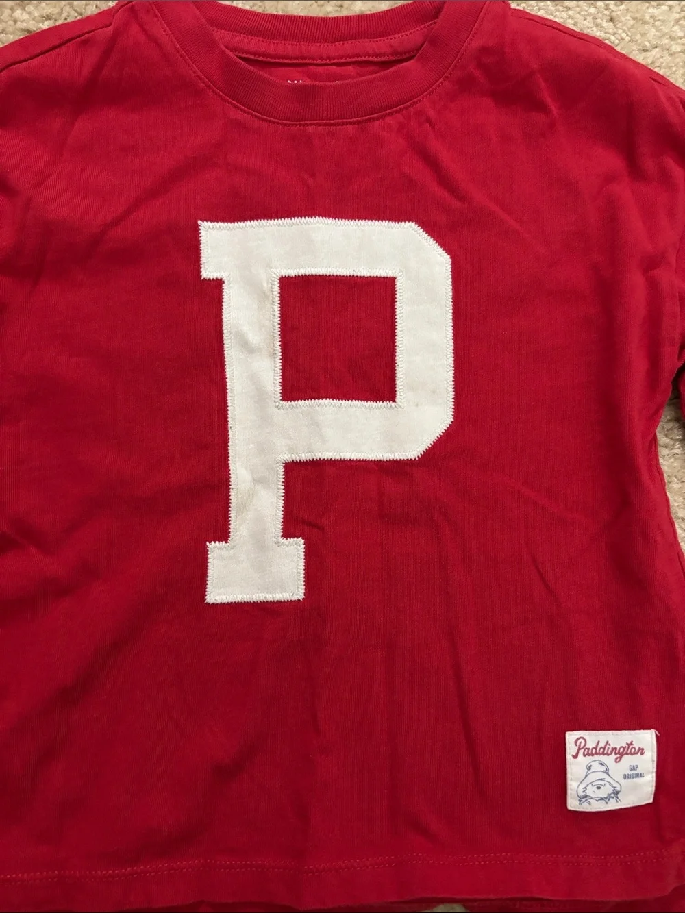 GAP Red Long Sleeve Tee with White 'P' & Sleeve Stripes